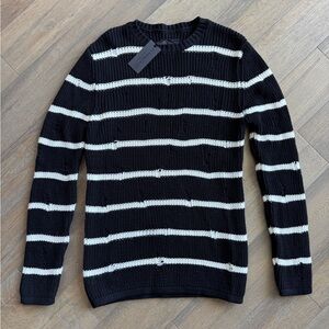 Foxblood Distressed Black and White Striped Luxe Sweater